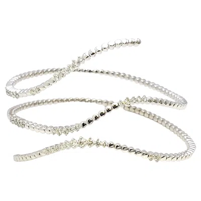 Pre-owned Effy Pavé Classica Diamond Flex Wrap Open Cuff Bracelet In 14 Karat White Gold