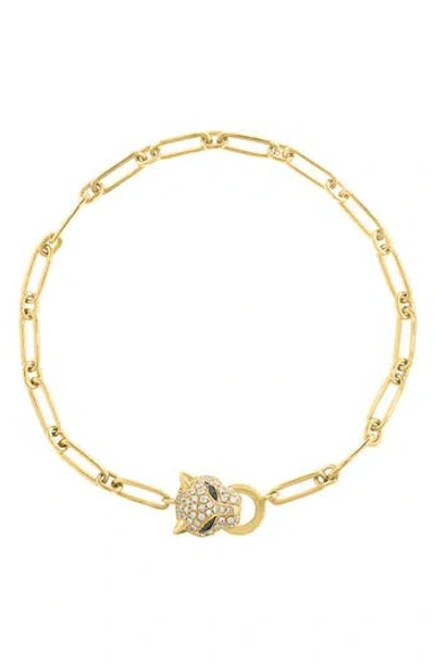 Effy Pavé Diamond & Tsavorite Panther Head Bracelet In Gold