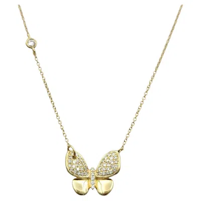 Pre-owned Effy Pavé Diamond Butterfly Pendant Necklace Set In 14 Karat Yellow Gold