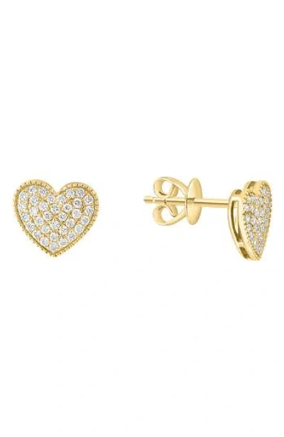 Effy Pavé Diamond Heart Stud Earrings In Yellow Gold