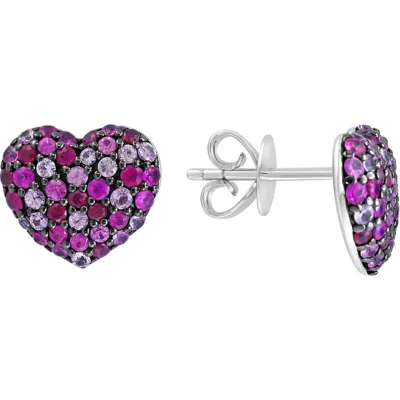 Effy Pavé Ruby & Pink Sapphire Heart Stud Earrings