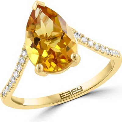 Effy Pear Cut Citrine & Diamond Ring In Orange
