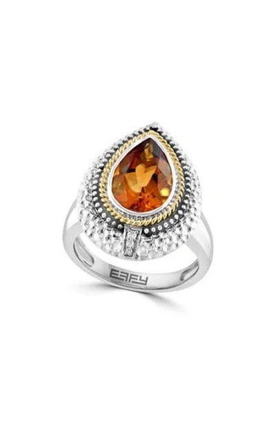 Effy Pear Cut Citrine & Pavé Diamond Ring In Yellow