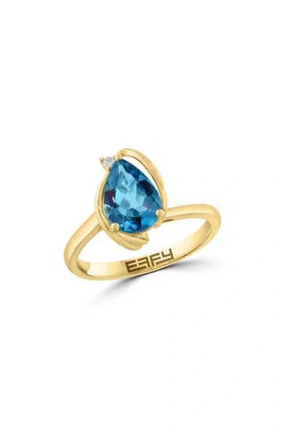 Effy Pear Cut London Blue Topaz & Diamond Ring In Metallic