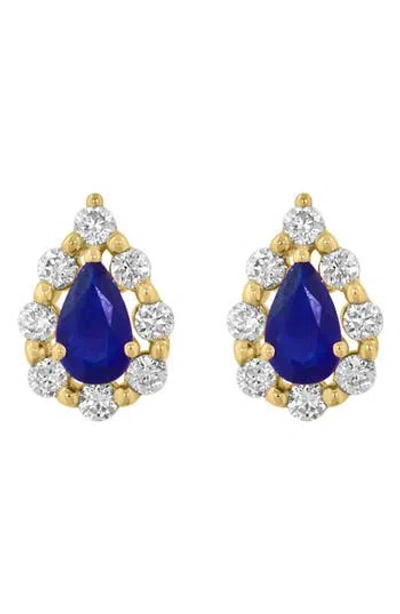 Effy Pear Cut Sapphire & Diamond Halo Stud Earrings In Gold