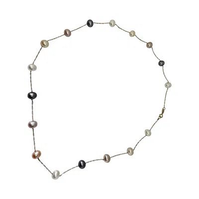 Pre-owned Effy Pink Grey And White Multi Color Pearl Necklace 14 Karat Gold By  16.5 Inches