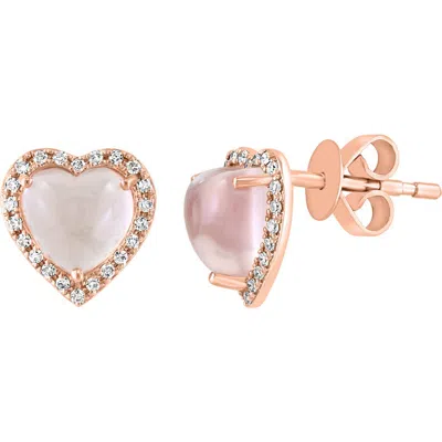 Effy Pink Quartz & Diamond Heart Stud Earrings
