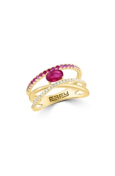Effy Pink Sapphire & Diamond Multiband Ring In Gold