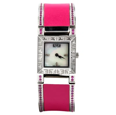 Pre-owned Effy Pink Sapphire & Diamond Pave Dial Luxury Swiss Quartz Exotic Watch 2.76 Tcw