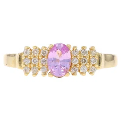 Pre-owned Effy Pink Sapphire & Diamond Ring - Yellow Gold 14k Oval .78ctw