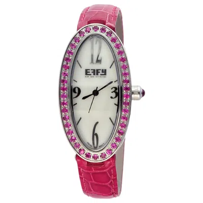 Pre-owned Effy Pink Sapphire Pave Dial Luxury Swiss Quartz Exotic Leather Band Watch