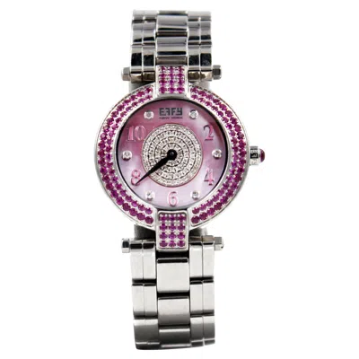 Pre-owned Effy Pink Sapphires & Diamond Pave Dial Luxury Swiss Quartz Exotic Watch 3.28 Tcw