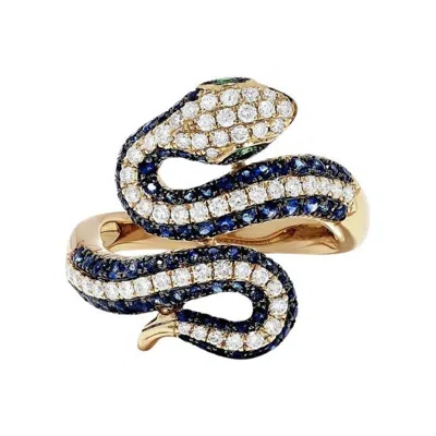 Pre-owned Effy Pradera Jewels 14k Gold Ring With White Diamonds & Sapphire