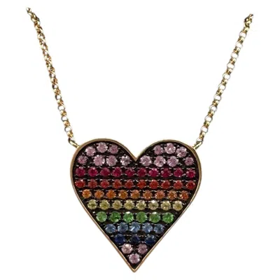 Pre-owned Effy Rainbow Sapphire Heart Necklace 14k Yellow Gold 0.69ctw Adjustable