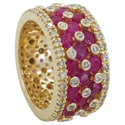 Pre-owned Effy Rubies Diamond Yellow Gold Band Ring