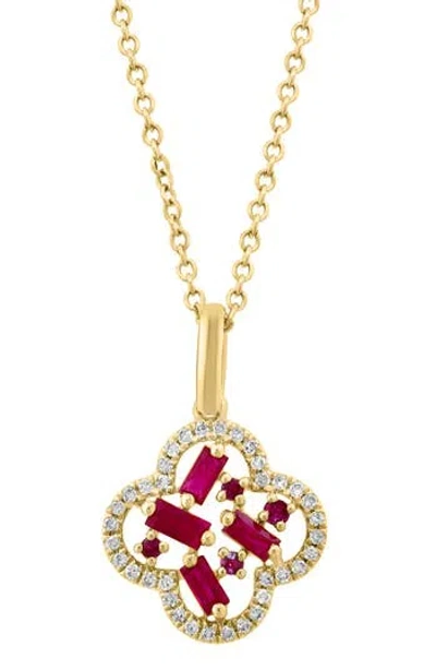 Effy Ruby & Diamond Clover Pendant Necklace In Gold