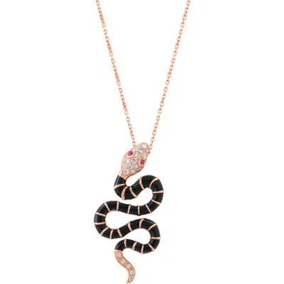Effy Ruby, Black Diamond & Diamond Snake Necklace In 14k Rose Gold