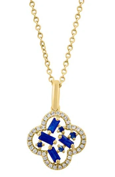 Effy Sapphire & Diamond Clover Pendant Necklace In Gold