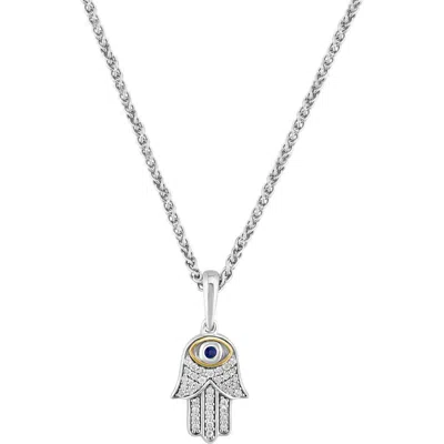 Effy Sapphire & Diamond Hamsa Hand Pendant Necklace In Silver