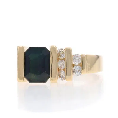 Pre-owned Effy Sapphire & Diamond Ring - Yellow Gold 14k Emerald Cut 1.42ctw Asymmetrical