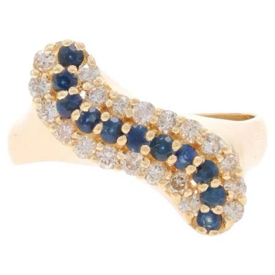Pre-owned Effy Sapphire Diamond Bypass Ring - Yellow Gold 14k Round 1.05ctw Stripe Curve