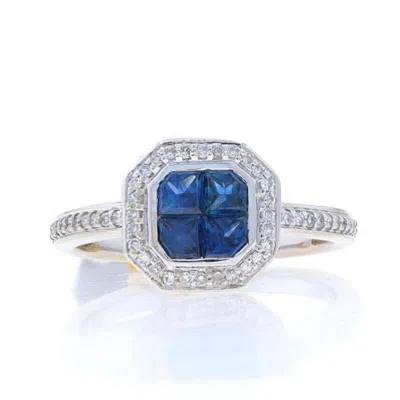 Pre-owned Effy Sapphire Diamond Cluster Halo Ring - White Gold 14k Specialty Cut 1.05ctw
