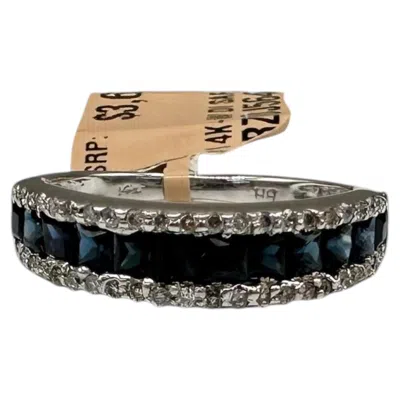 Pre-owned Effy Sapphire Diamond Ring 14k White Gold 1.23ctw Size 6