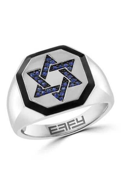 Effy Sapphire Geometric Star Signet Ring In Sterling Silver In Multi