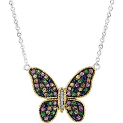 Effy Semiprecious Stone & Diamond Butterfly Pendant Necklace In Metallic