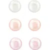 Effy Set Of 3 Sterling Silver 8mm Multicolor Freshwater Pearl Stud Earrings In Silver/pink Multi