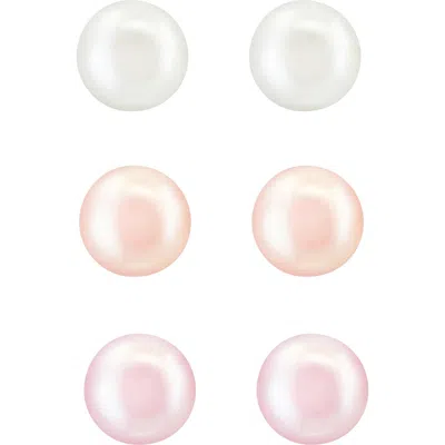 Effy Set Of 3 Sterling Silver 8mm Multicolor Freshwater Pearl Stud Earrings In Silver/pink Multi