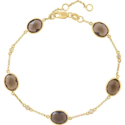 Effy Smoky Quartz & Diamond Station Chain Bracelet In Brown
