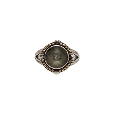 Pre-owned Effy Sterling Silver 18k Yellow Gold Green Amethyst Ring Size 6 1/2 #16996