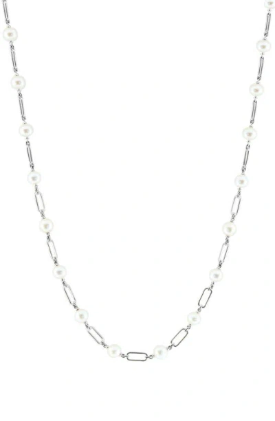 Effy Sterling Silver 5mm Freshwater Pearl Station Necklace In Metallic