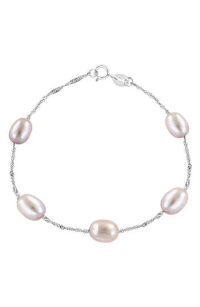 Effy Sterling Silver 7mm Pink Freshwater Pearl Station Bracelet In Pink/silver