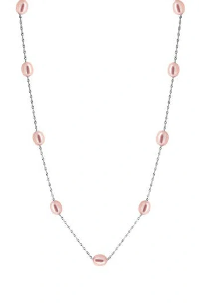 Effy Sterling Silver 7mm Pink Freshwater Pearl Station Necklace In Pink/silver