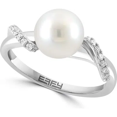 Effy Sterling Silver 8mm Freshwater Pearl & Diamond Ring In Metallic