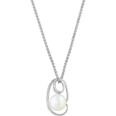 Effy Sterling Silver 9–9.5mm Freshwater Pearl & Diamond Pendant Necklace In Metallic