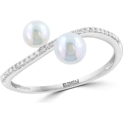 Effy Sterling Silver Akoya Pearl & Diamond Ring In White