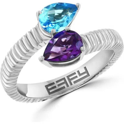 Effy Sterling Silver Amethyst & Blue Topaz Bypass Ring In White