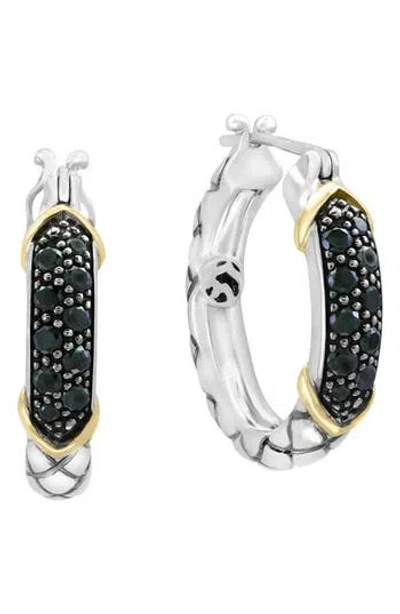 Effy Sterling Silver & 14k Gold Black Diamond Hoop Earrings