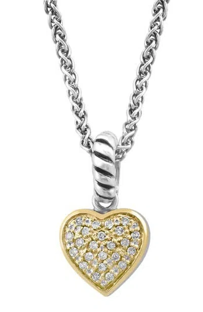 Effy Sterling Silver & 14k Gold Diamond Embellished Heart Pendant Necklace In Silver/gold
