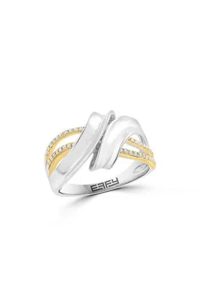 Effy Sterling Silver & 14k Gold Diamond Ring