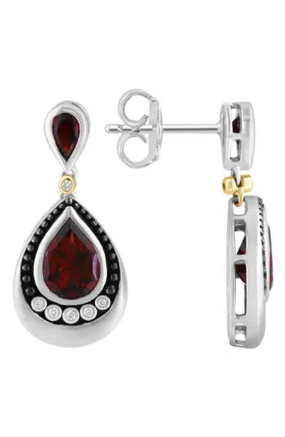 Effy Sterling Silver & 14k Gold Garnet & Diamond Teardrop Earrings In Red