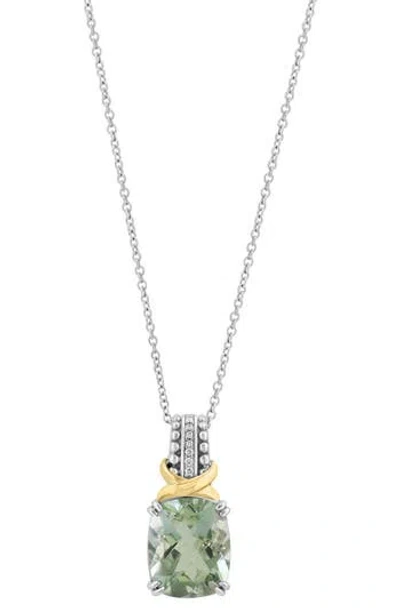Effy Sterling Silver & 14k Gold Green Quartz & Diamond Pendant Necklace In Metallic
