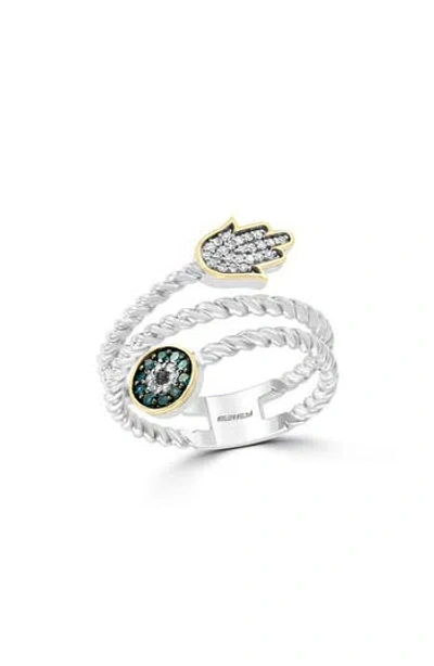 Effy Sterling Silver & 14k Gold Hamsa & Evil Eye Diamond Ring In Metallic