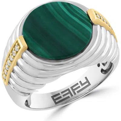 Effy Sterling Silver & 14k Gold Malachite & Diamond Signet Ring In Metallic