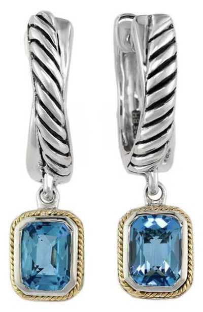 Effy Sterling Silver & 18k Gold Blue Topaz Drop Huggie Hoop Earrings In Metallic