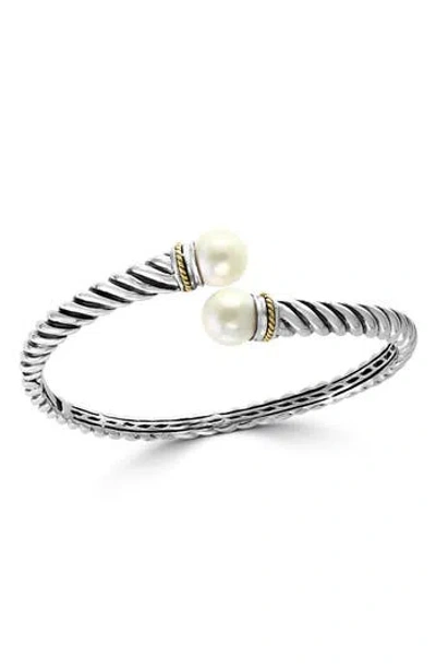 Effy Sterling Silver & 18k Gold Cultured Freshwater Pearl Hinged Bracelet