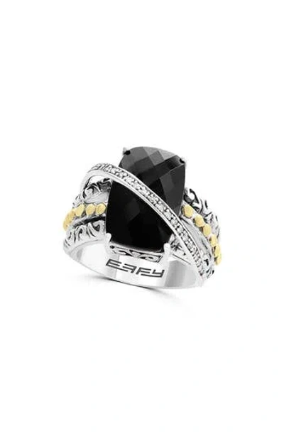 Effy Sterling Silver & 18k Gold Onyx Diamond Ring In Multi